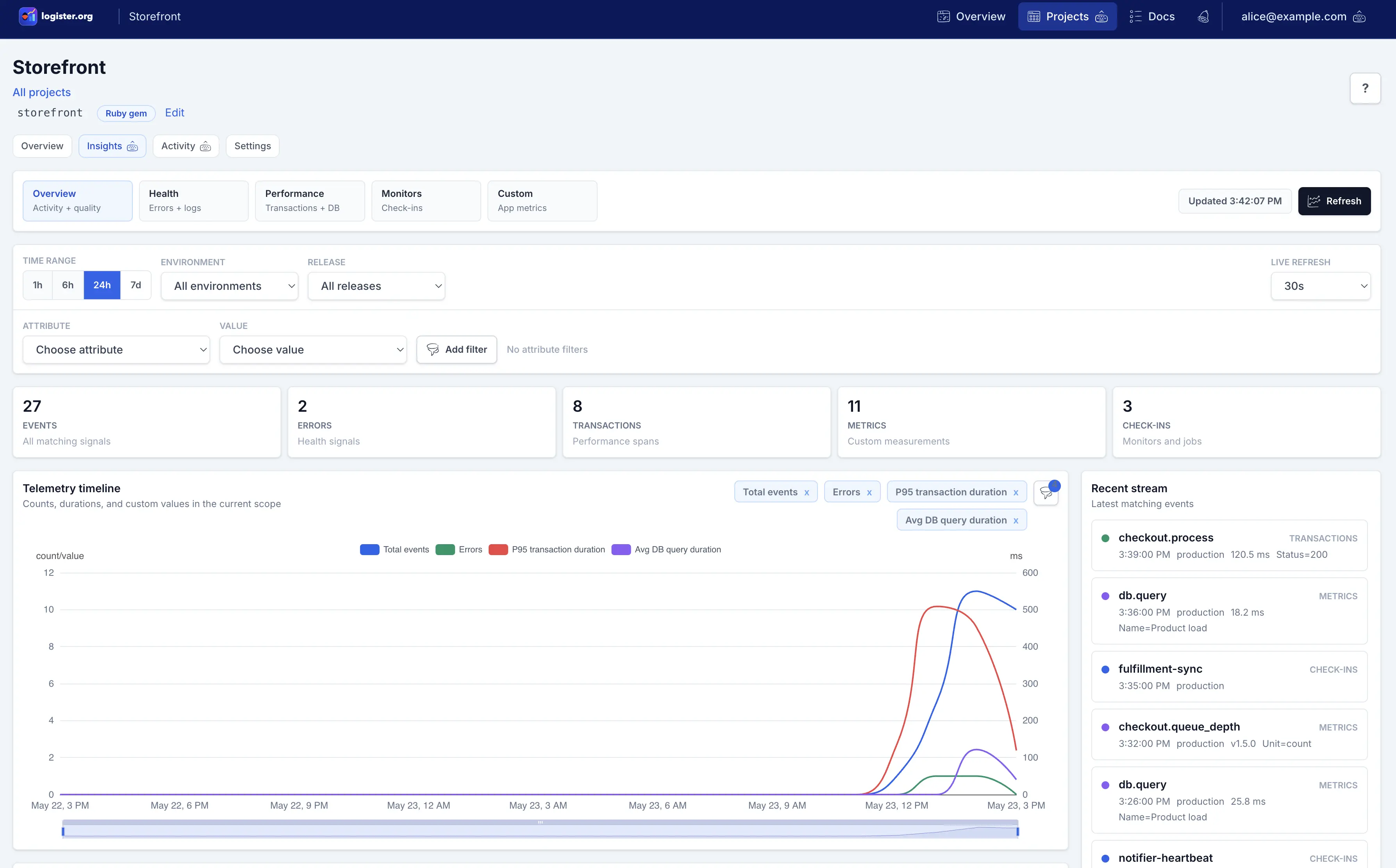 Logister insights timeline screenshot